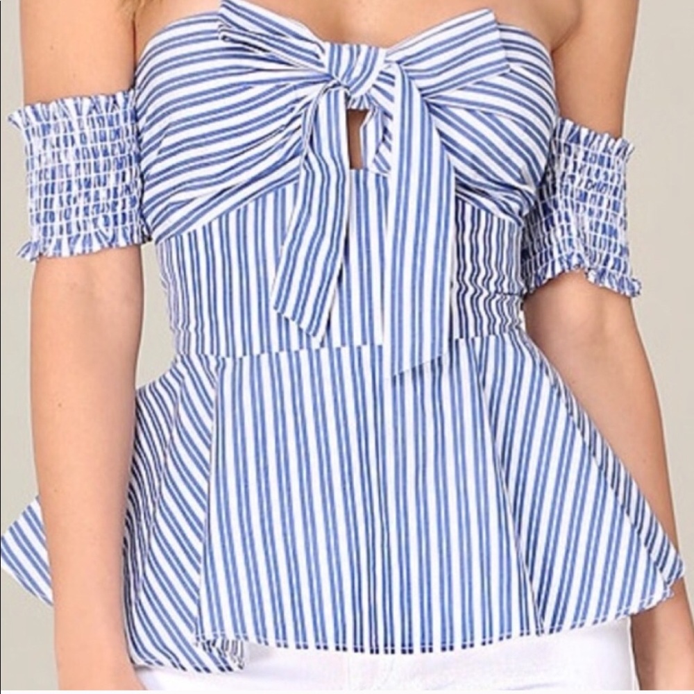 Bebe Peplum Blue and White XS